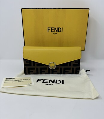 FENDI FF Zucca Continental Long Wallet Yellow Brown Embossed