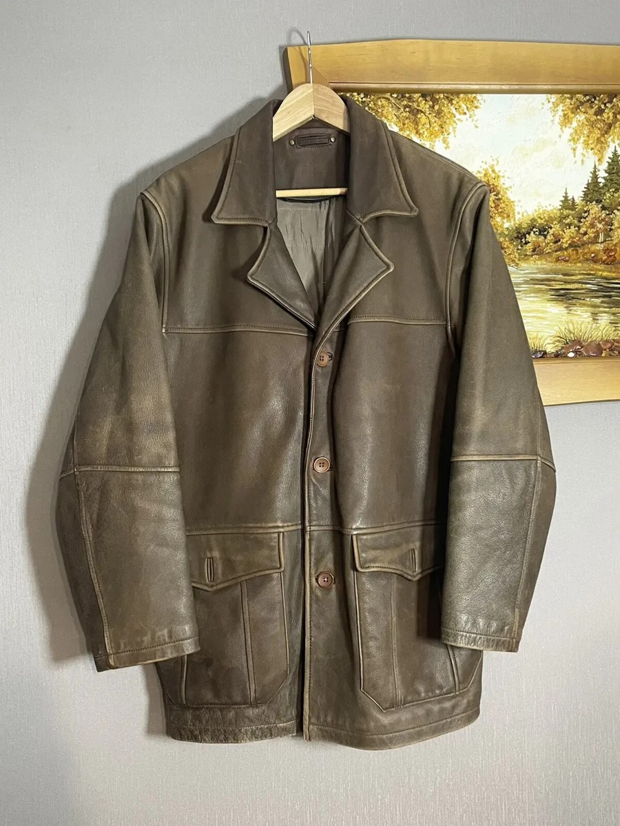 Vintage Washed Brown Leather Coat Jacket Size L Streetwear Avant