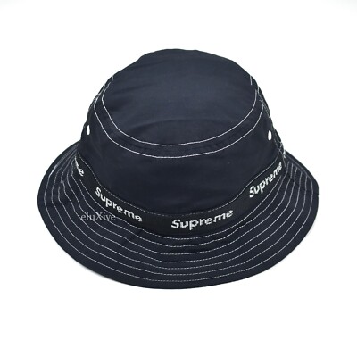 NWT Supreme NY Webbing Logo Bucket Hat Crusher Black Men's S/M DS