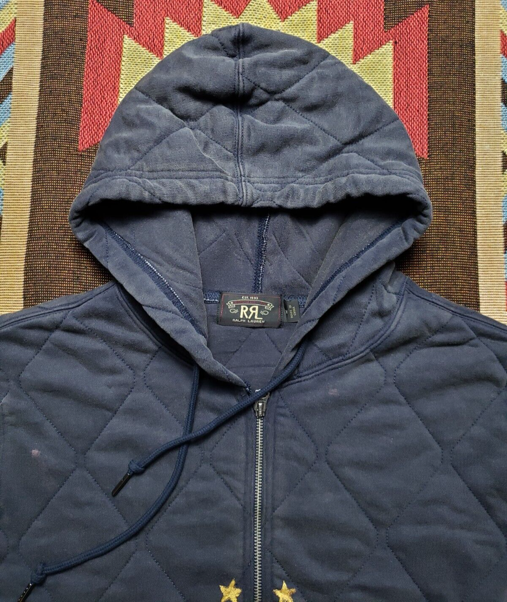 Double RL RRL Ralph Lauren Quilted Jersey Indigo Blue Distressed