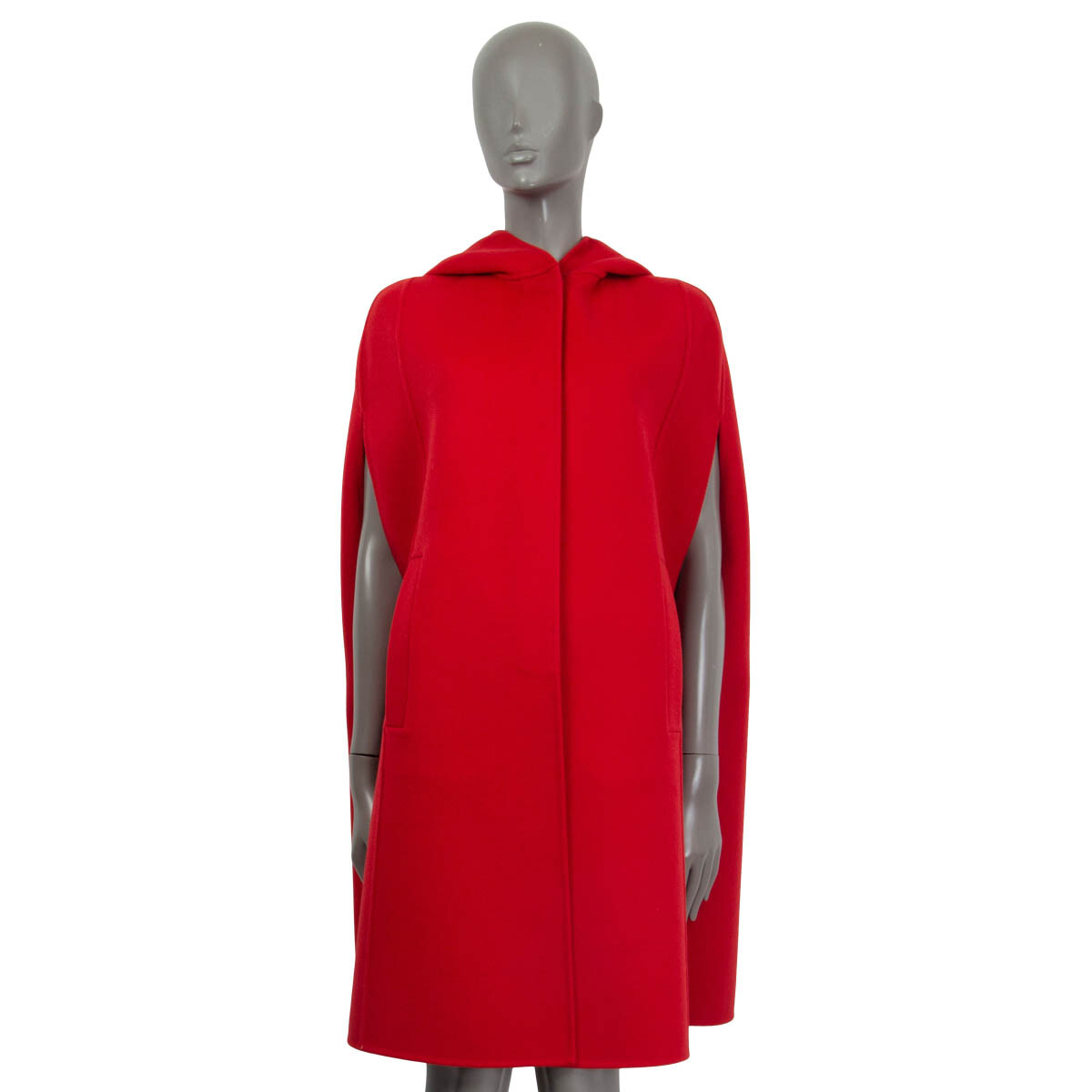 65876 auth CHRISTIAN DIOR red wool 2021 DOUBLE FACE HOODED Cape