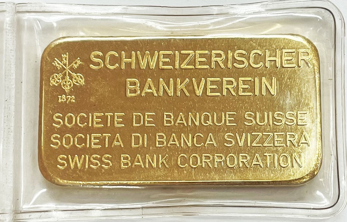 GOLD SCHWEIZERISCHER BANK OF SWITZERLAND 100 GRAMS 999.9 FINE