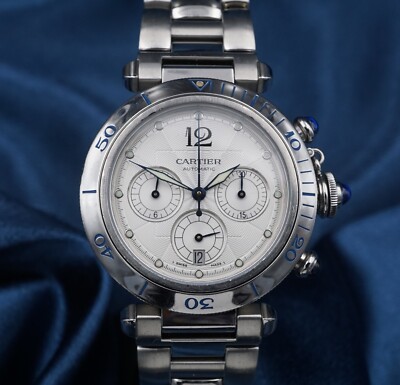 Pasha de Cartier Watch 2113 38mm Chronograph Box & Cert Warranty
