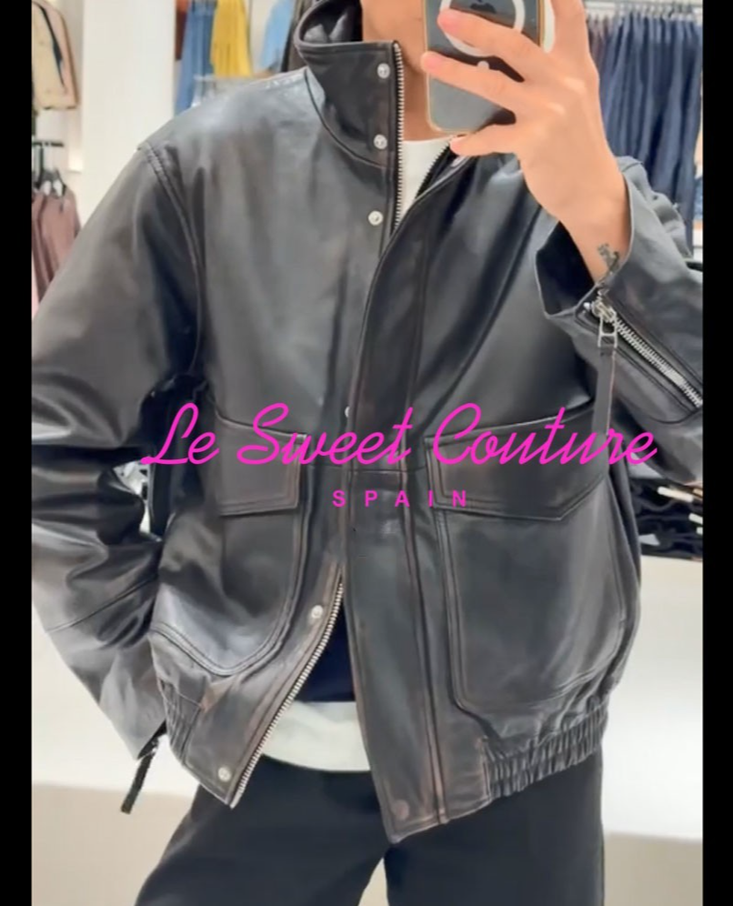 ZARA WOMAN NWT FW25 BROWN LIMITED EDITION LEATHER BOMBER JACKET