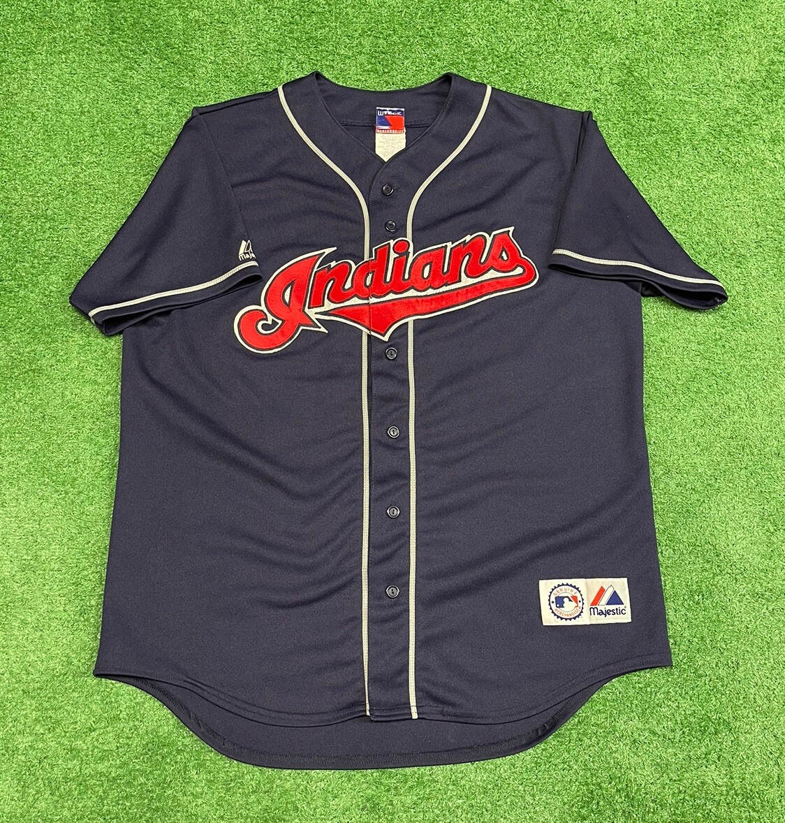 Majestic Cleveland Indians MLB Baseball Jersey Size L/XL Blue
