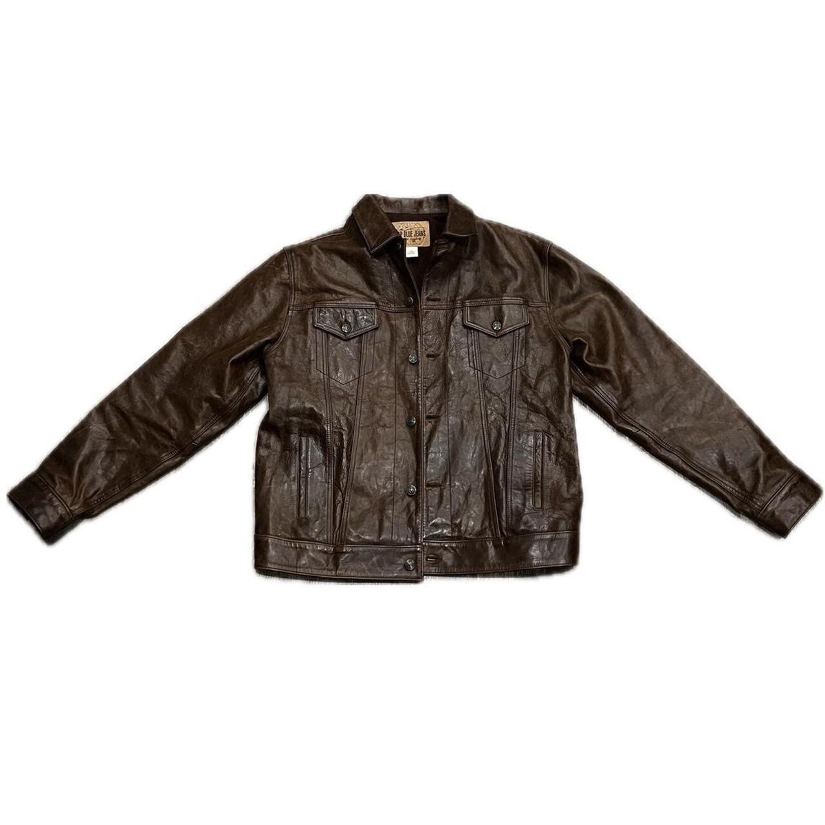 Vintage 90's Gap Blue Jeans Brown Button-up Leather Jacket | eBay