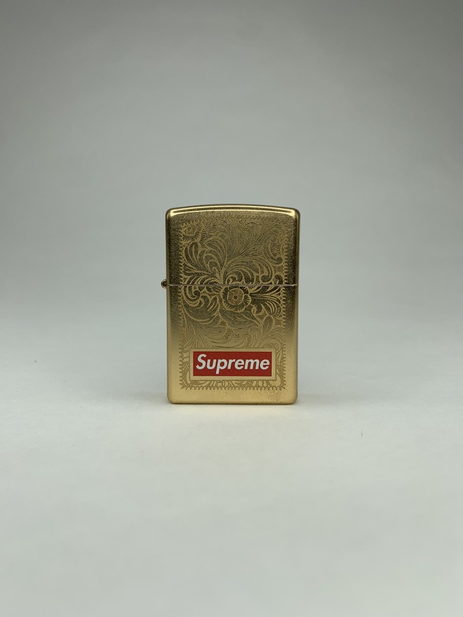 SUPREME GOLD “floral carved” GOLD ZIppo lighter FW14 “pre owned