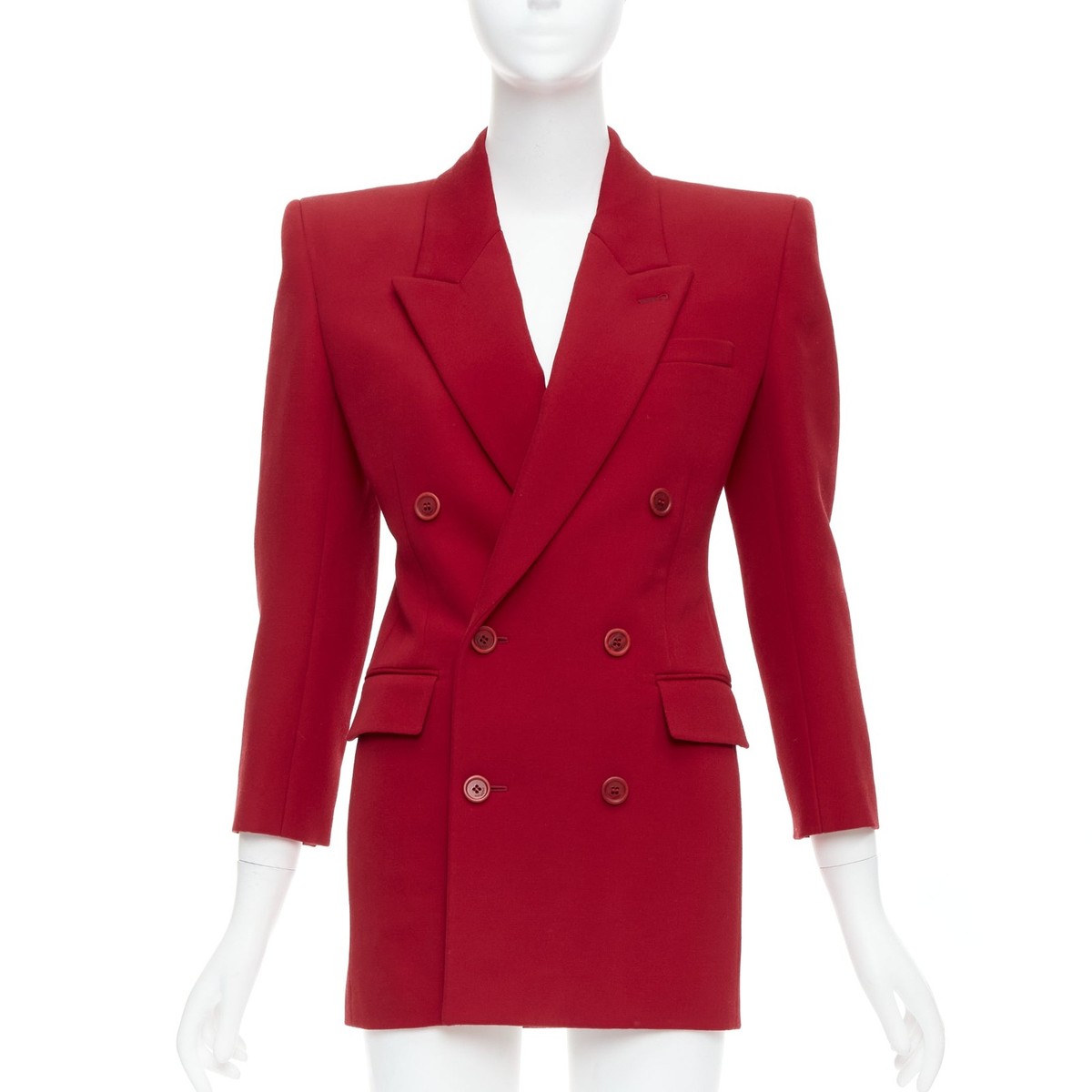 SAINT LAURENT 2022 Runway red wool power shoulder blazer jacket