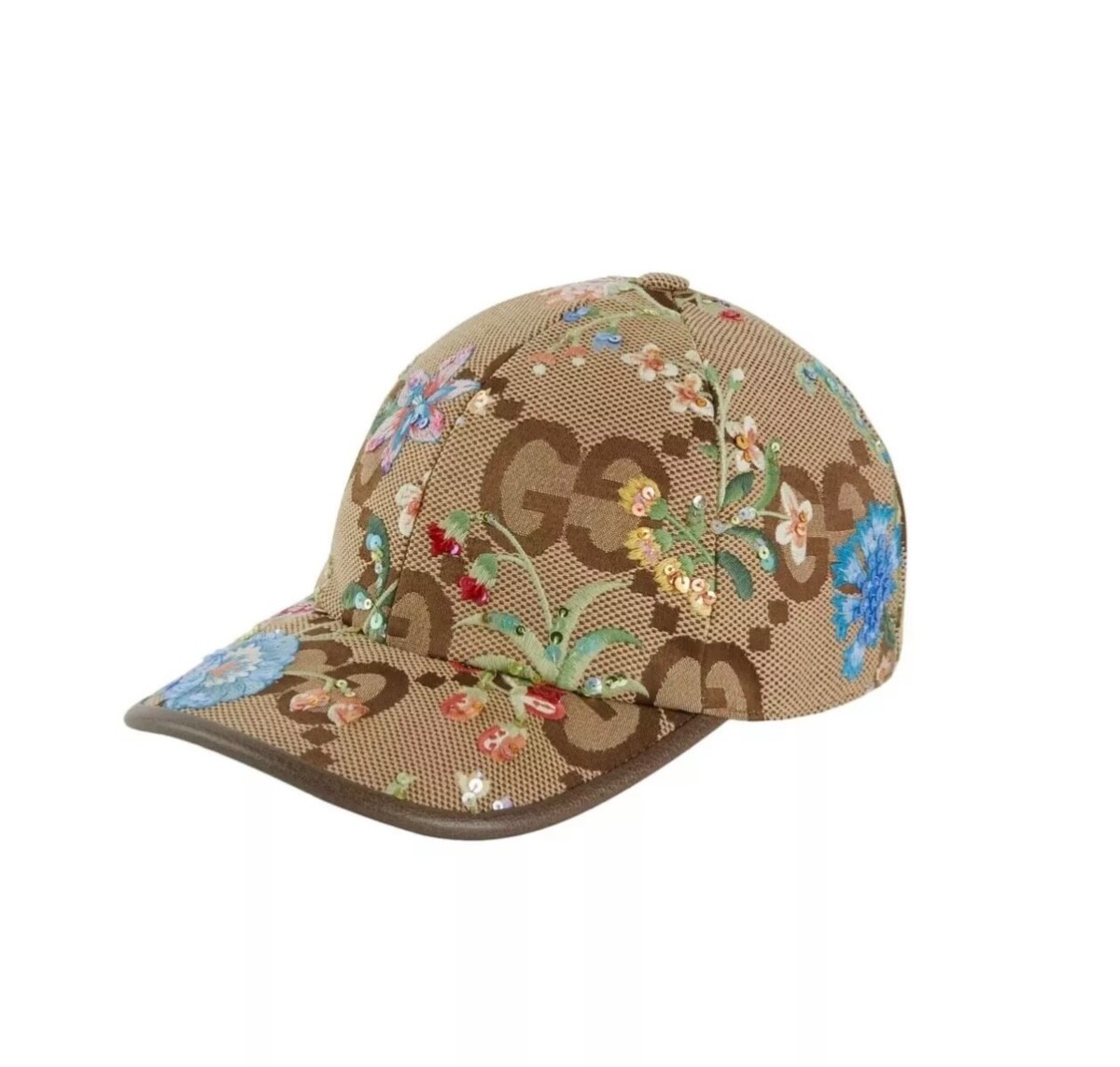 💎 GUCCI HAT JUMBO CANVAS GG BASEBALL WITH FLORAL EMBROIDERY