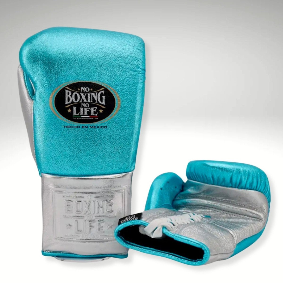 No Boxing No Life Boxing Gloves 16oz Blue/Silver Lace-Up Genuine