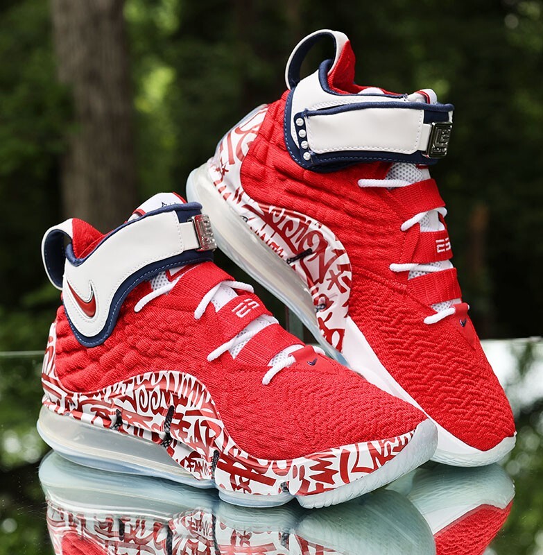 Nike LeBron 17 XVII Red Graffiti Remix Men's Size 7.5 White Custom