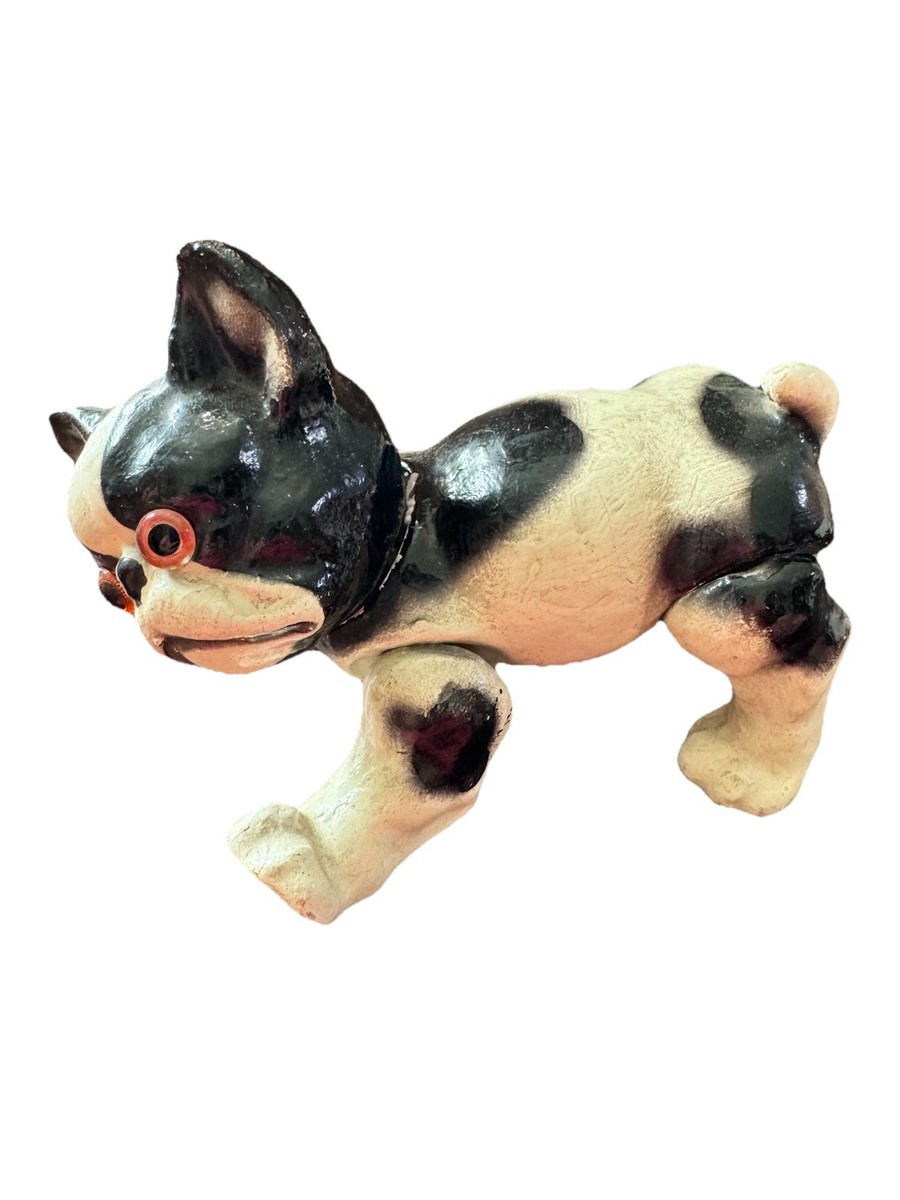 Antique CHALKWARE PLASTER Boston Terrier/Bulldog Dog Figurine