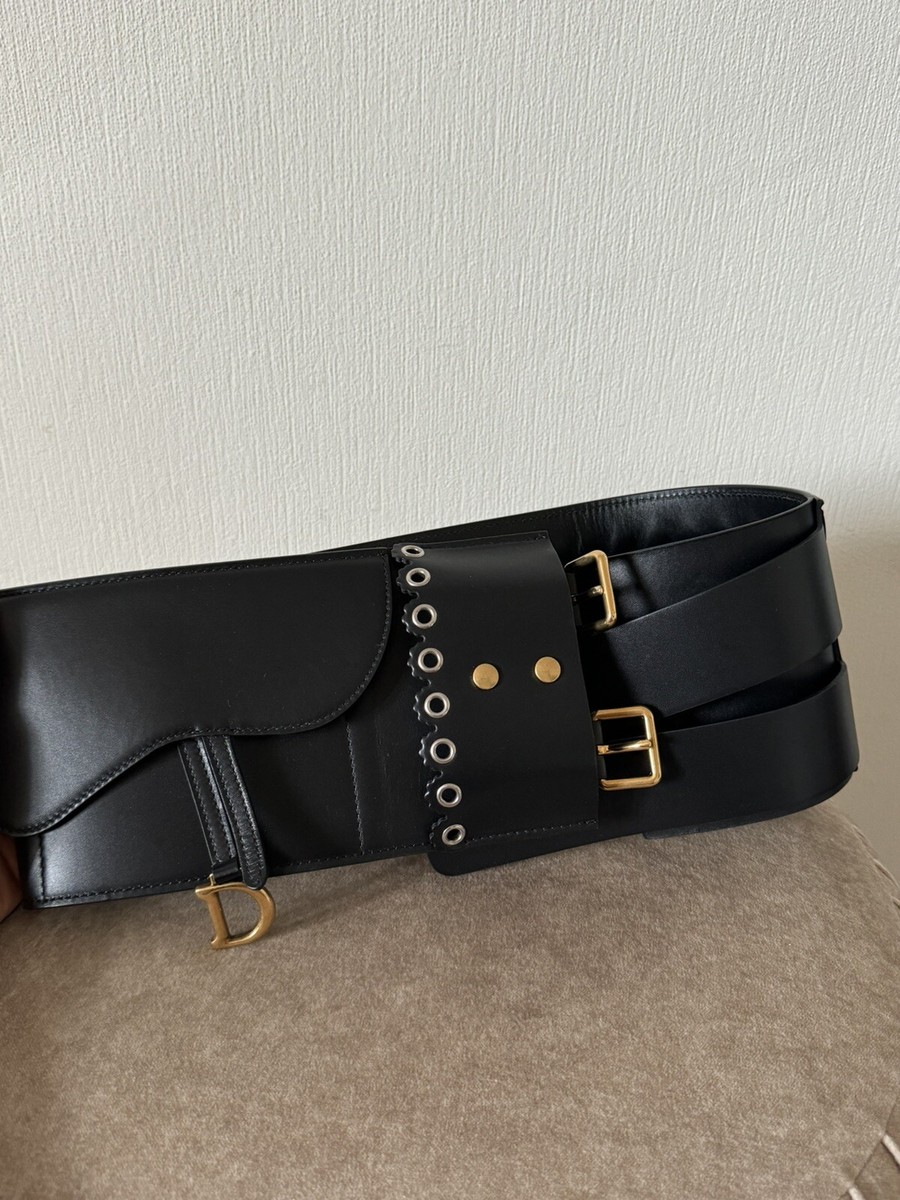 Stunning Authentic Christian Dior Black Leather Saddle Waist Belt