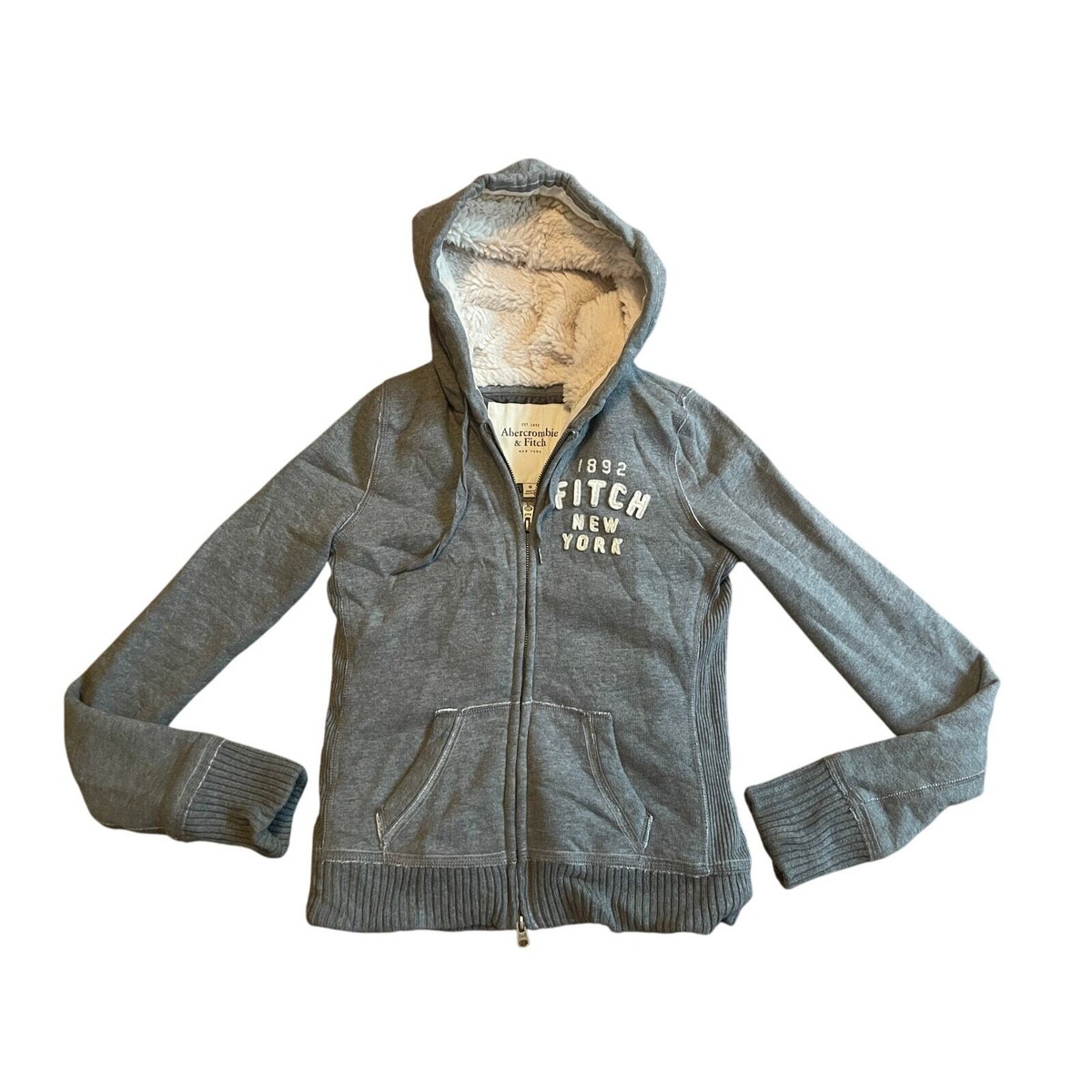 Womens Abercrombie & Fitch Vintage Y2K Fur Lined Gray Hoodie