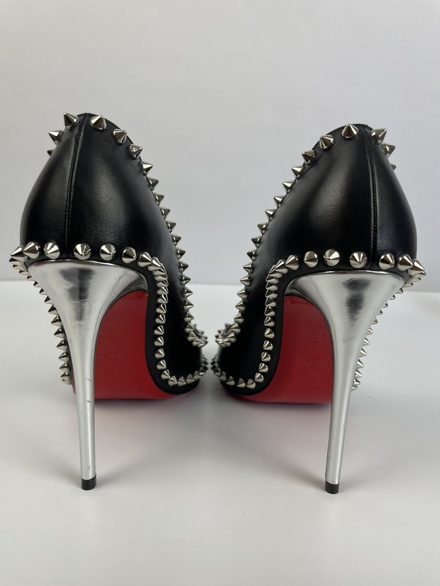Christian Louboutin Black Leather Studded Spike Heels Women's 37