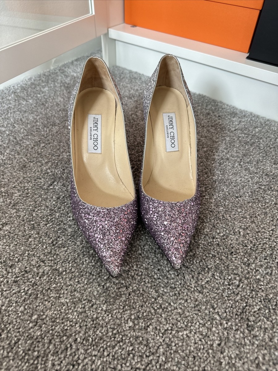 Jimmy Choo Womens Romy 85 Silver/Purple Glitter Pump Heels - EU 39