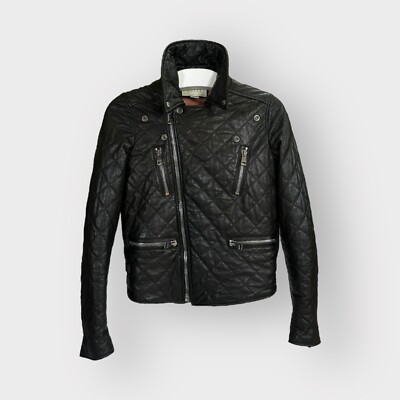 Authentic Gucci Leather Jacket Moto Pearl Back Logo Black size 38