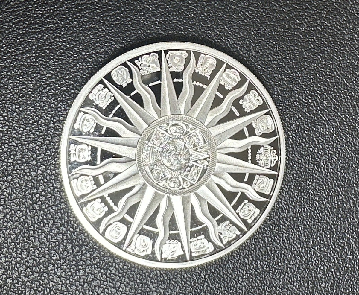 1oz .999 Silver Mexico Aztec Sun Calendar Mayan Elements Round
