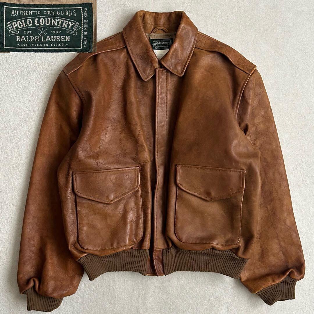 90's Polo Country Ralph Lauren A-2 Leather Flight Jacket Shoulder
