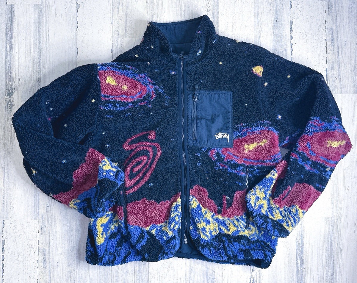 Stussy Cosmos Reversible Sherpa Fleece Jacket Size Large | FULLY