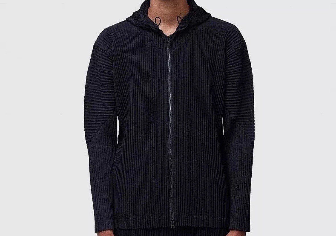 RARE Homme Plissé Issey Miyake Zipped Hoodie In Black Medium Size