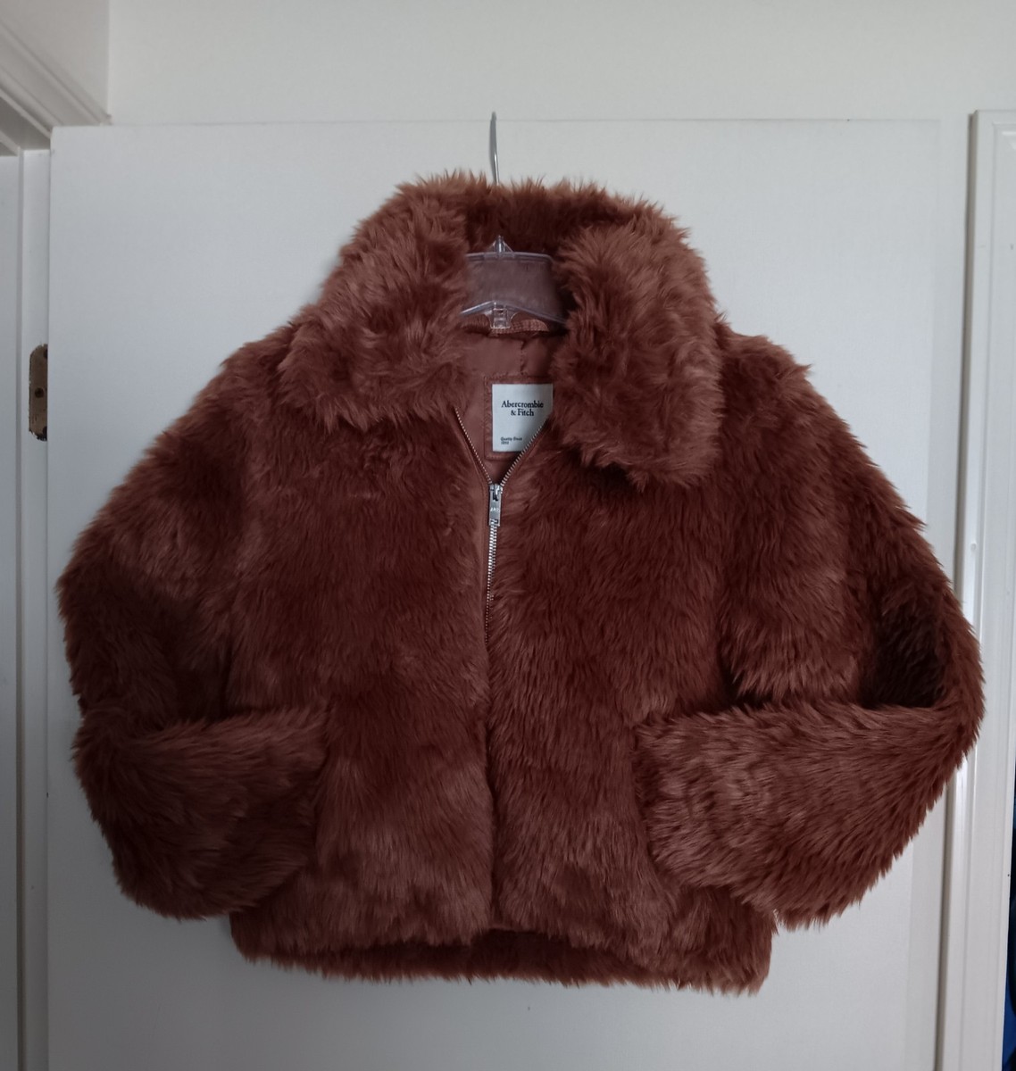 ABERCROMBIE & FITCH FAUX FUR ZIP-UP JACKET BROWN WOMENS SIZE S | eBay