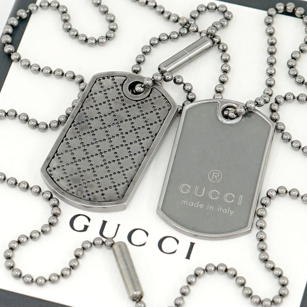 GUCCI Double dog tags ball chain Necklace 23