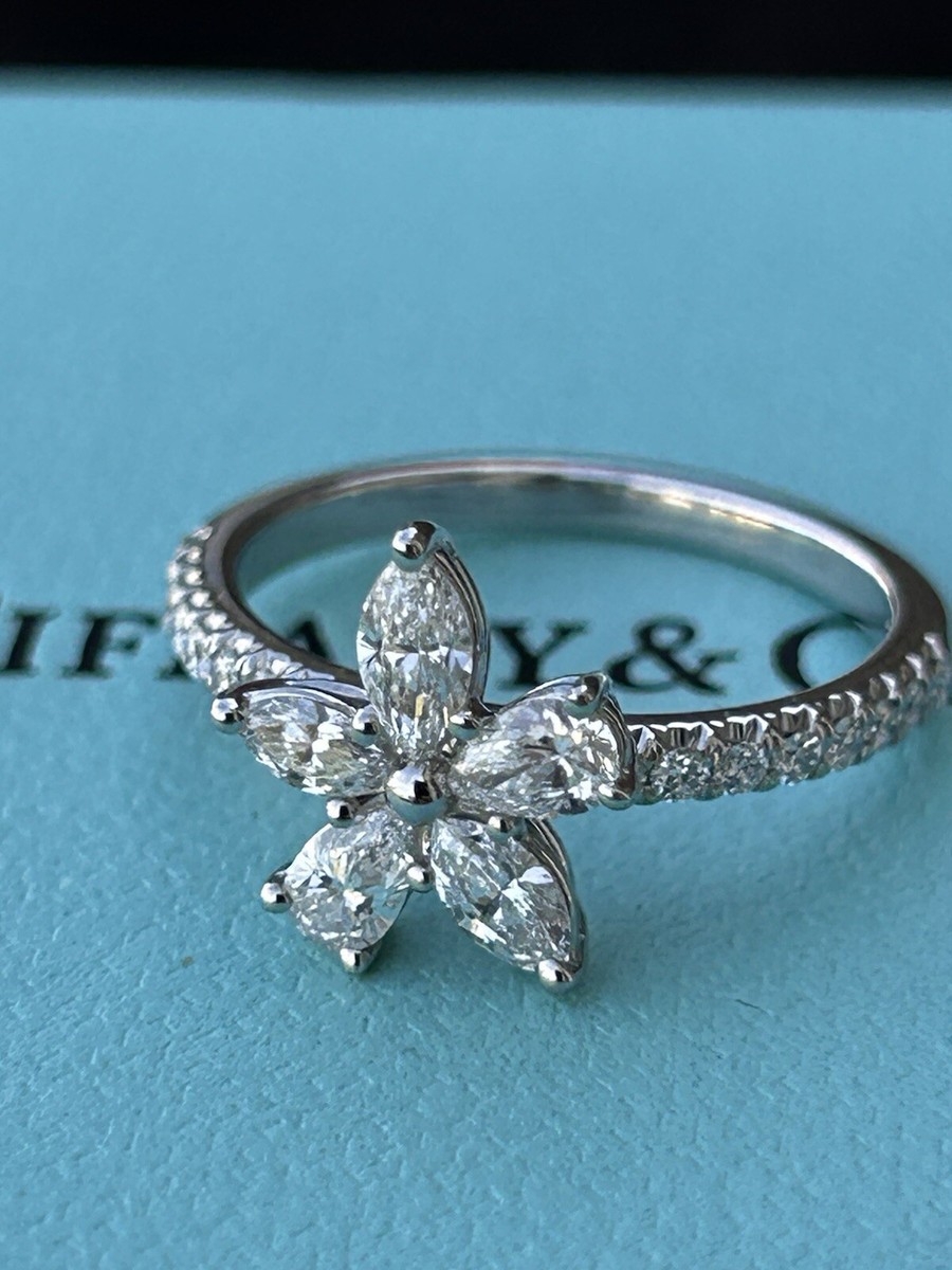 Tiffany & Co Platinum Diamond Victoria Mixed Cluster Ring, .59 TCW