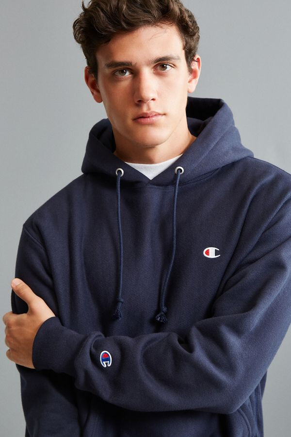 CHAMPION x UO NAVY REVERSE WEAVE C LOGO HOODIE SWEATSHIRT SZ S