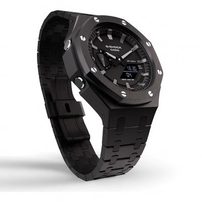 Casioak Custom Mod GA-2100 Black Metal Silver Screws Modded Watch