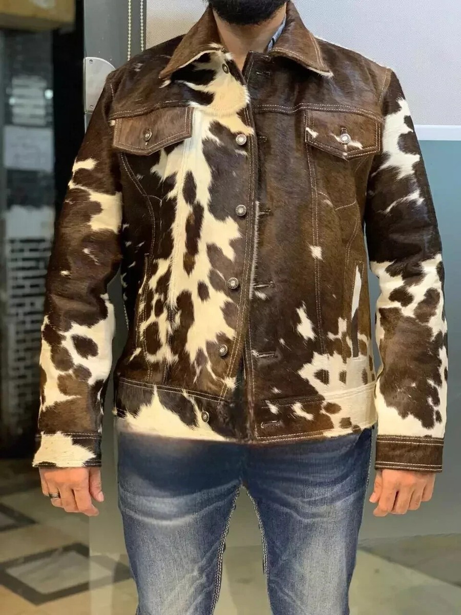Men's Genuine Cowhide Leather Jacket Real Pony Skin Hair On Fur