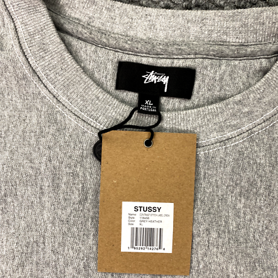 Stussy Contrast Stitch Label Crew Mens XL Grey Heather Sweatshirt