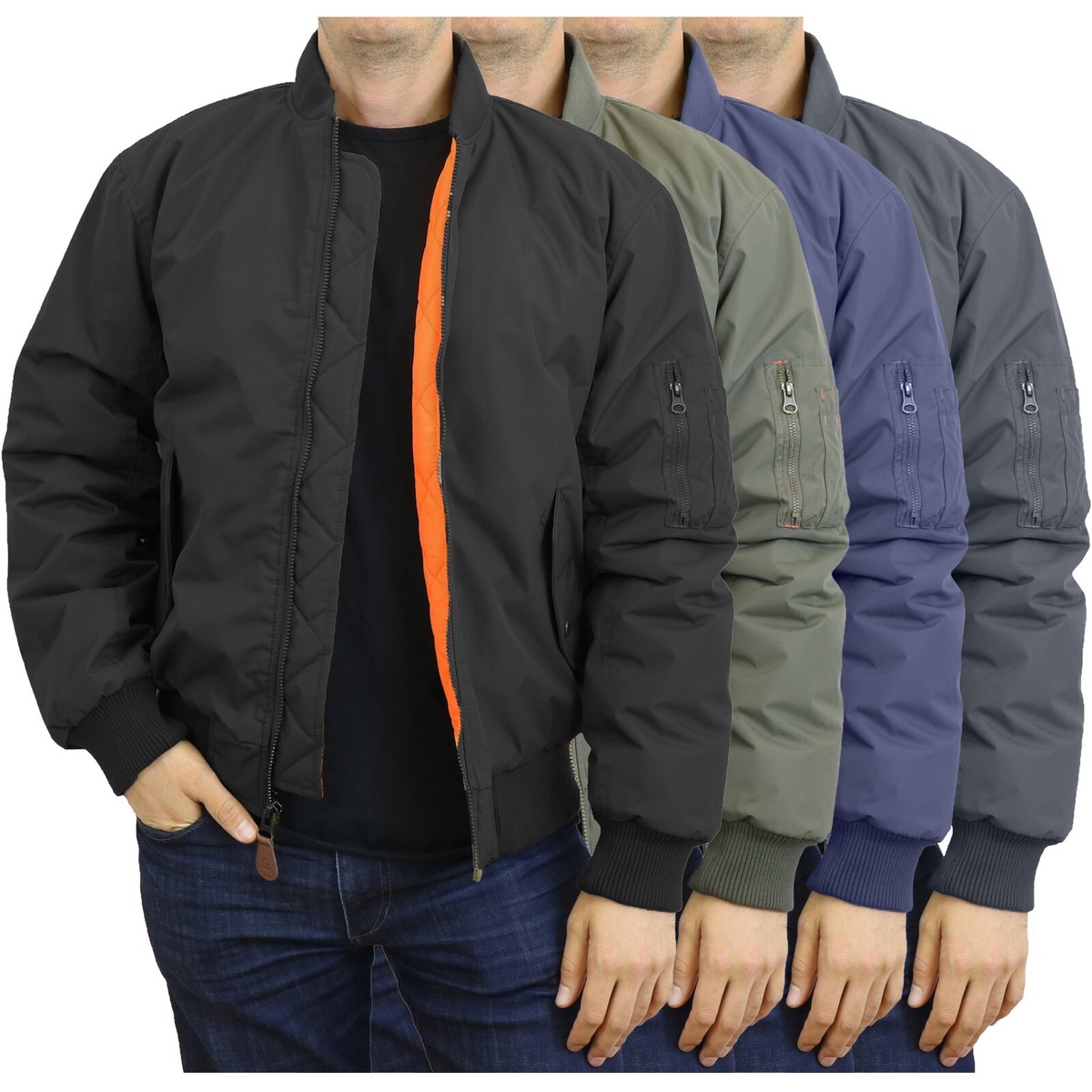 Mens Heavy Weight MA-1 Flight Bomber Jacket Full Zip Outerwear