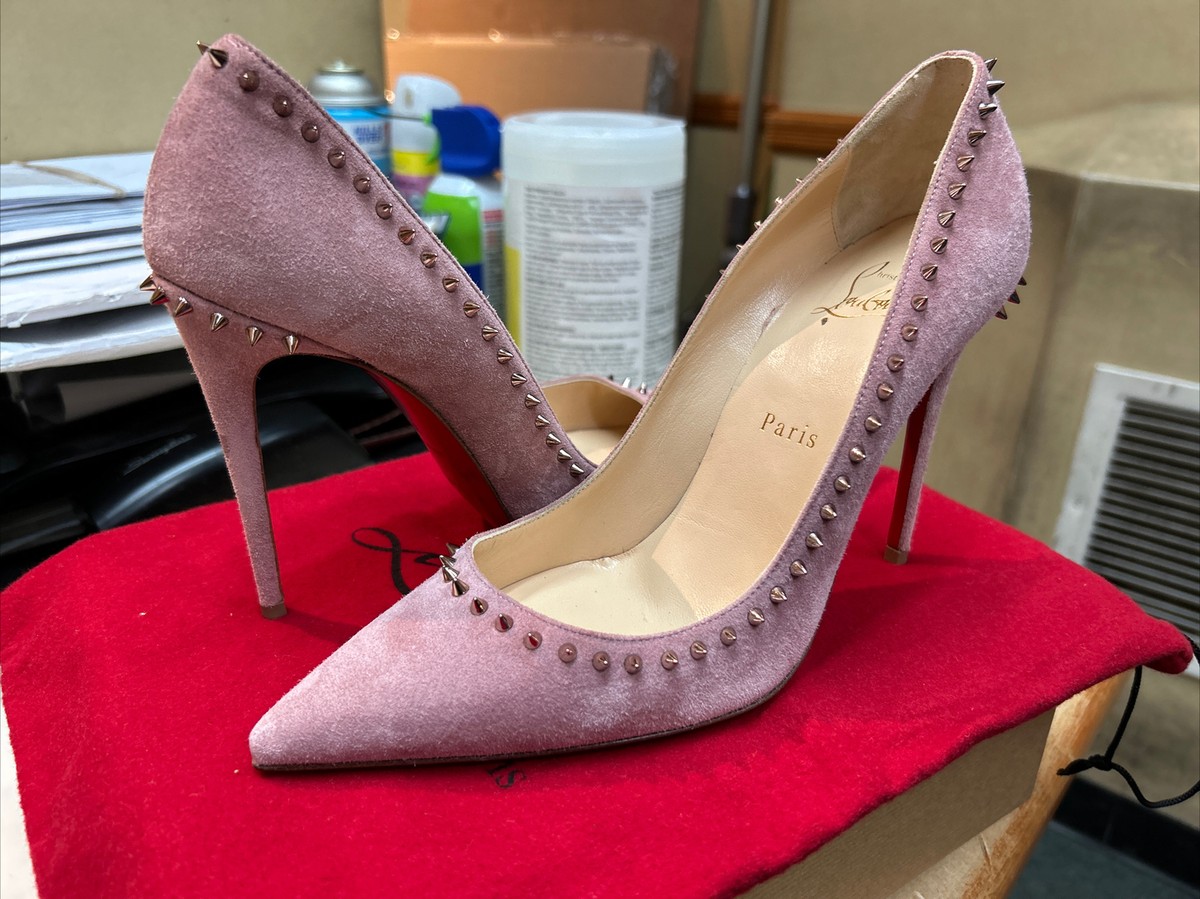 Christian Louboutin Anjalina Studded 100 Pink Bronze Suede Size 38
