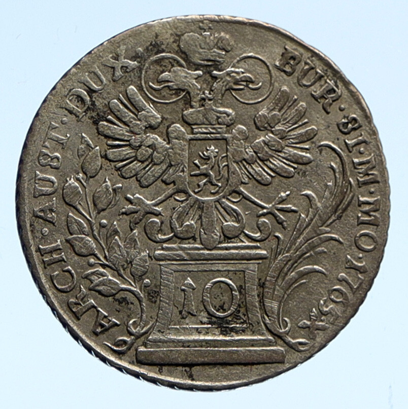 1765 AUSTRIA Queen Maria Theresa Genuine Antique 10 Kreuzer