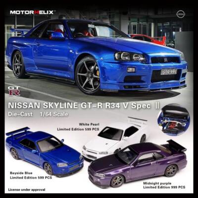 Motorhelix 1:64 SKYLINE GT-R R34 V Spec II Diecast Model Car | eBay