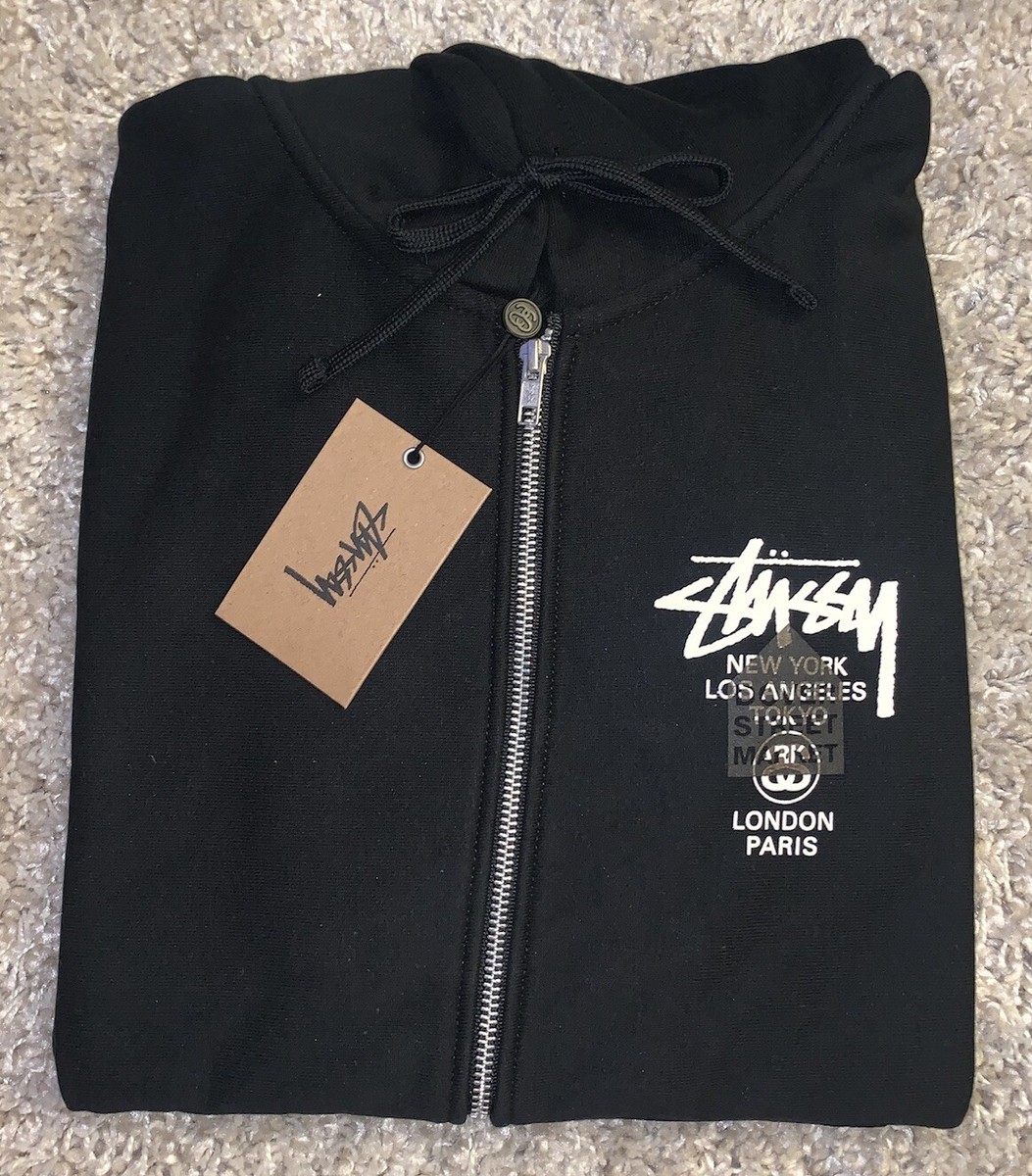 Stussy x DSM x Dover Street Market World Tour Black Zip Up Hoodie