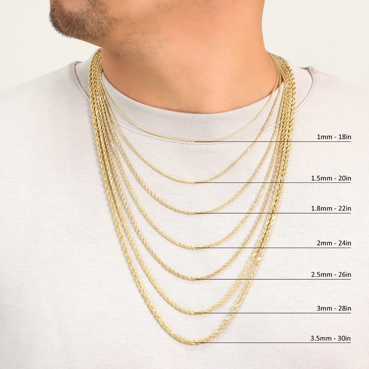 10K Yellow Gold 2mm-7mm Diamond Cut Rope Chain Necklace Men Womens