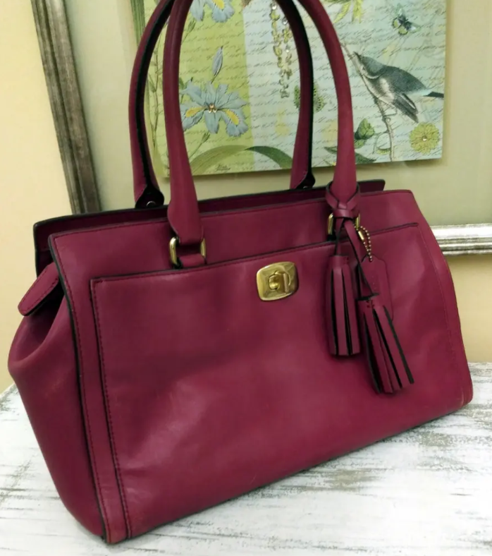 Coach Legacy Chelsea Raspberry Satchel With Tassel & Zip Top