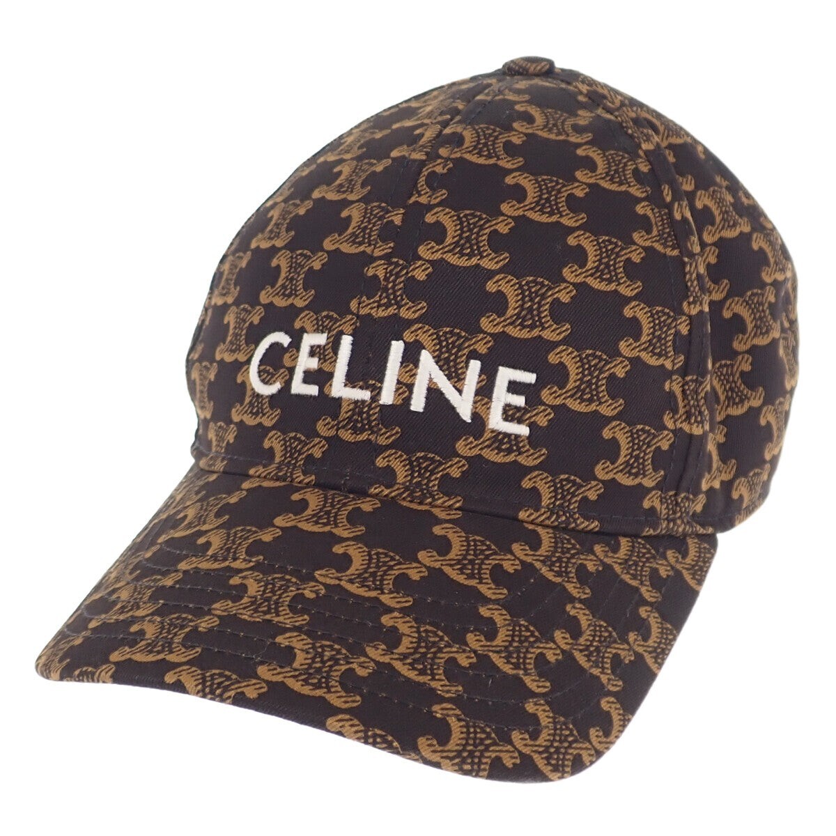 CELINE Triomphe Monogram Baseball Cap Hat Cotton Brown Size S