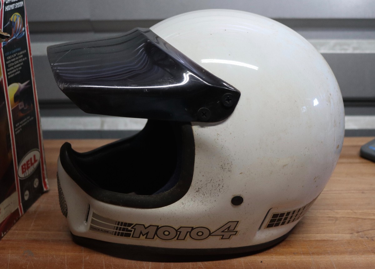Vintage Bell Moto 4 IV White Motorcycle Helmet w/ Box Manual & 2