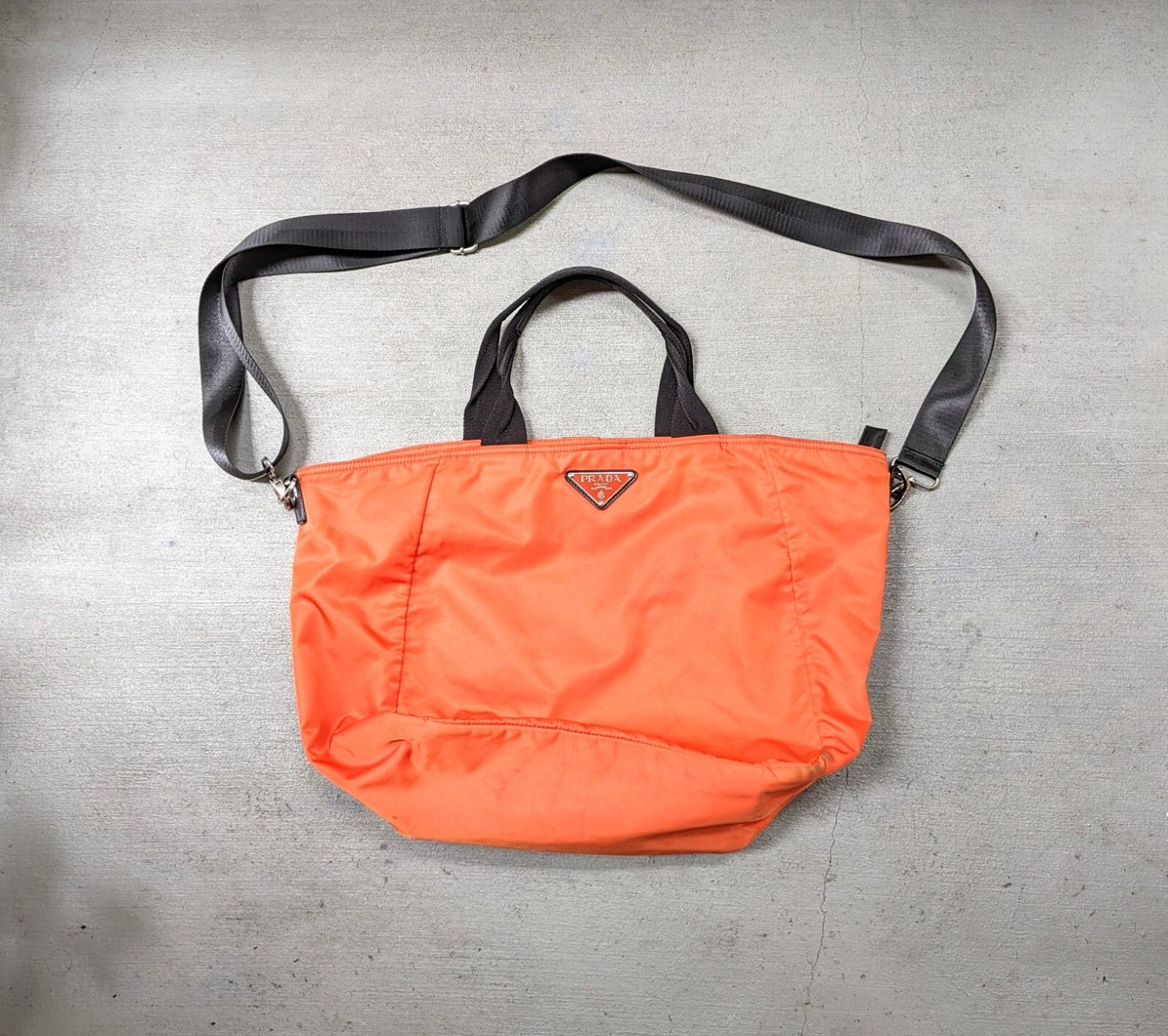 Prada Bag Orange Tessuto Nylon Black Handbag Purse 2way Shoulder