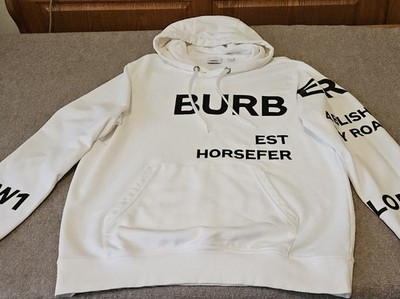 Burberry Logo London Horse Ferry Hoodie White Kangaroo Pocket