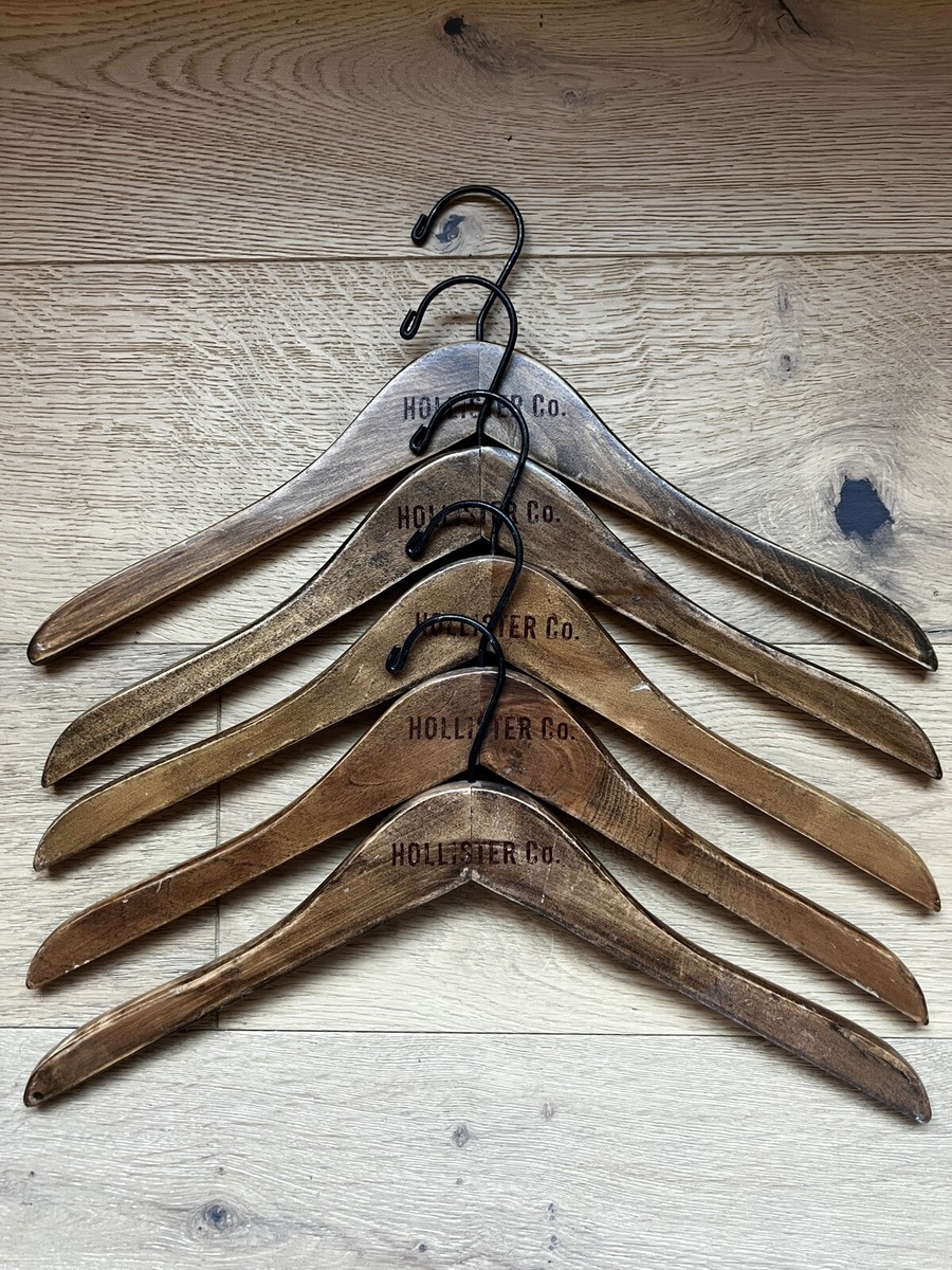 Lot Of 5 Hollister Co Wooden Hangers Vintage Rare Abercrombie And