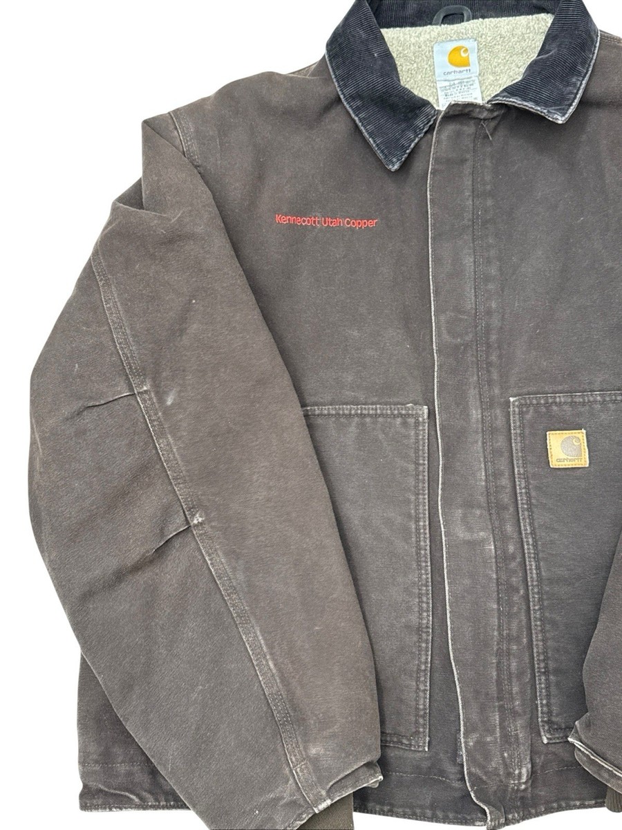 VTG Carhartt J164 DKB Dearborn Jacket 2XL Grunge Fleece Lined Dark