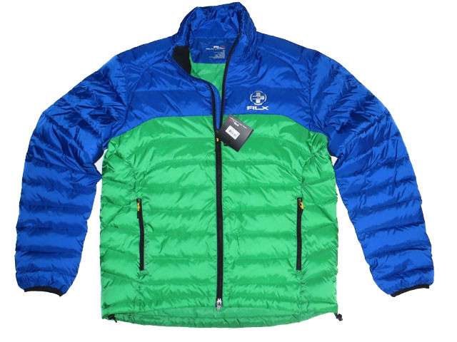 Polo Ralph Lauren Mens RLX Blue Green Color Block Down Puffer