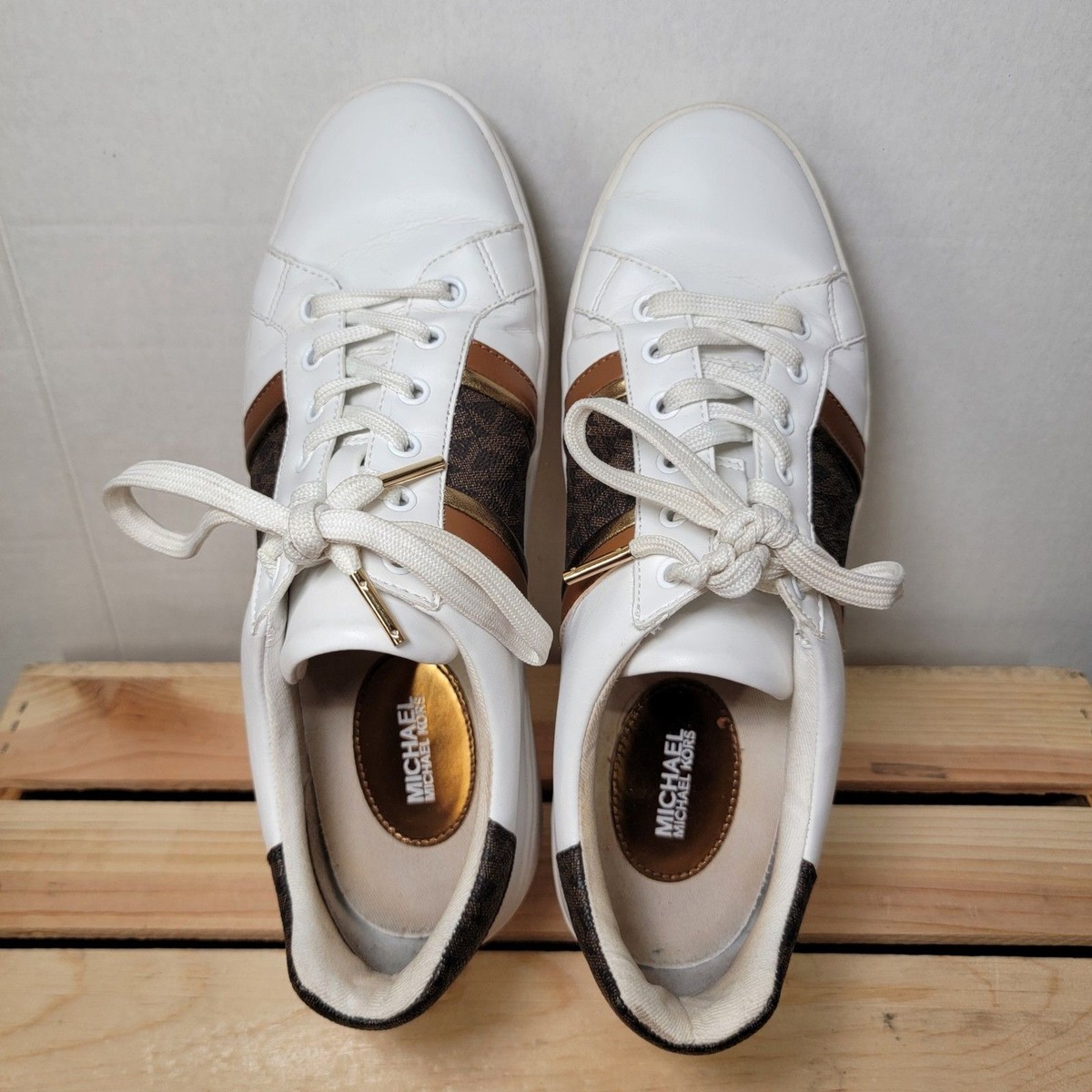 Michael Michael Kors Tennis Shoes White & Brown - Size 9M | eBay