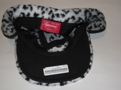 SUPREME Leopard Polar Fleece Earflap Camp Cap GREY Hat Small