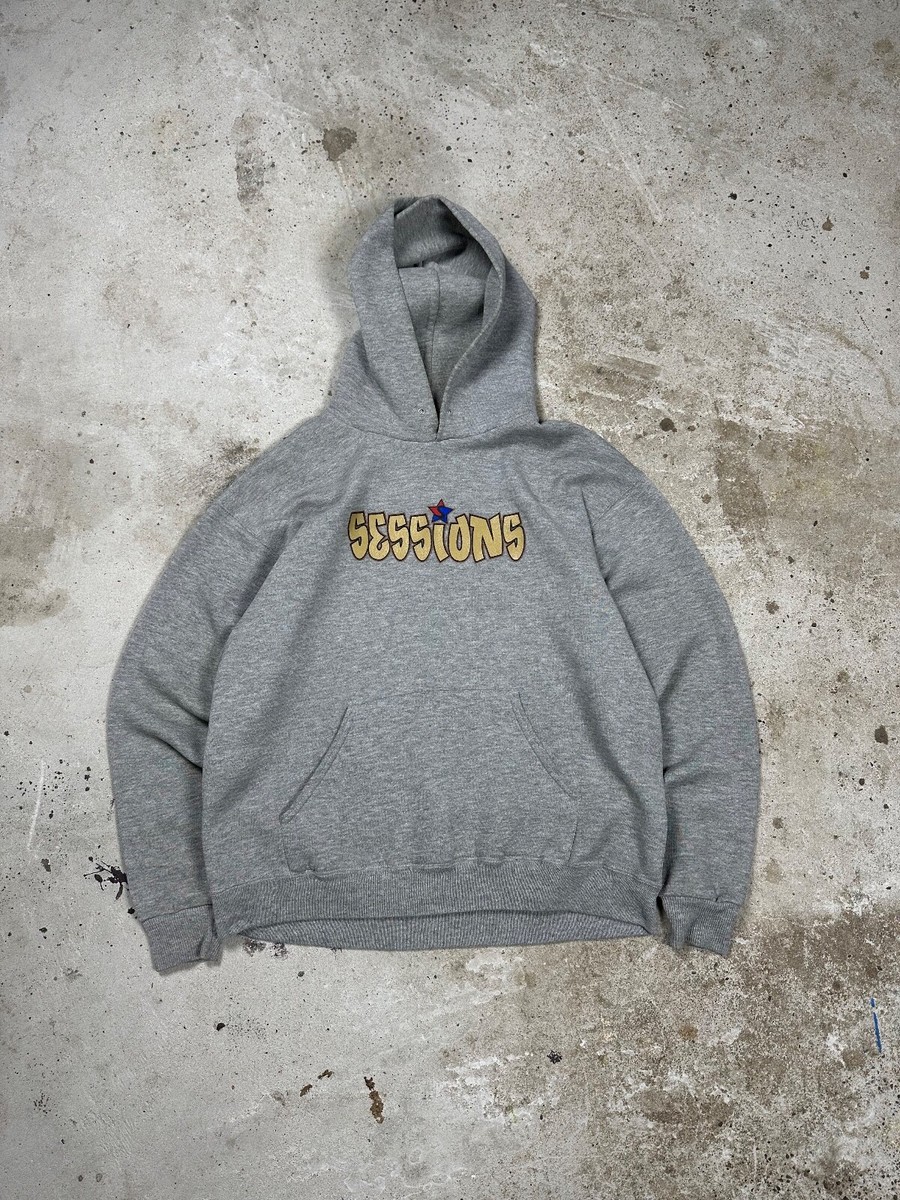 Vintage 90s Sessions Grey Hoodie Sweatshirt Made in USA Skate | eBay