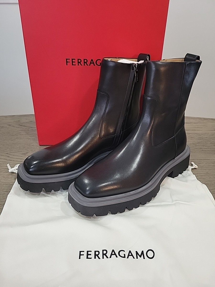 Salvatore Ferragamo Fulvio Men's Black Leather Zip Boots Size 9 M